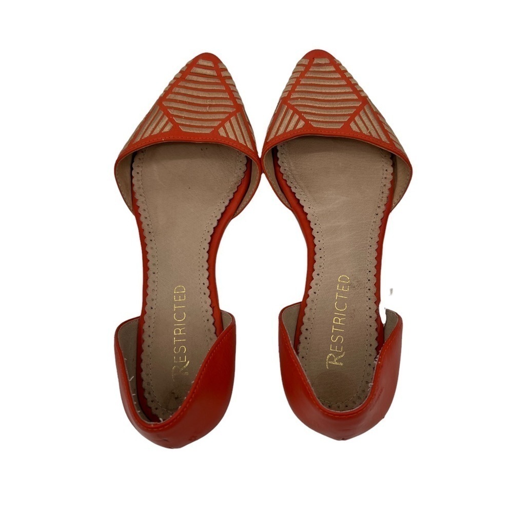 Restricted Orange Striped Leather Pointed Toe Fla… - image 4
